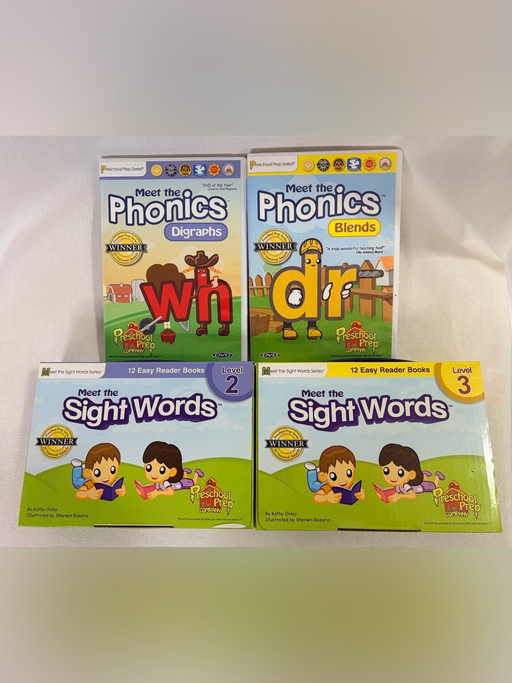 Preschool Prep Series Phonics & Sight Words DVDs & Books Bundle Lot Level 2 & 3